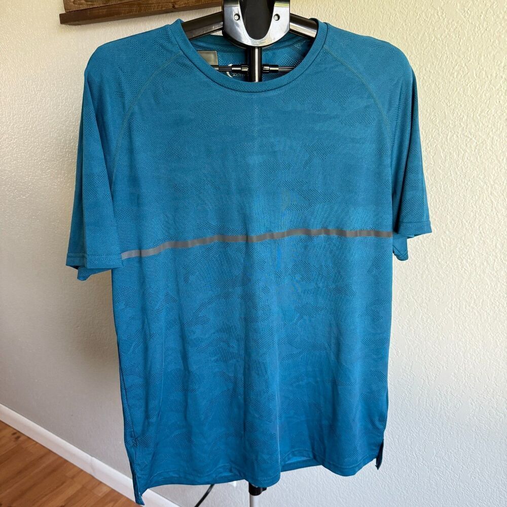 ZYIA Active Teal Blue Camo Print Short Sleeve T-Shirt Mens Mesh Athletic Size XL